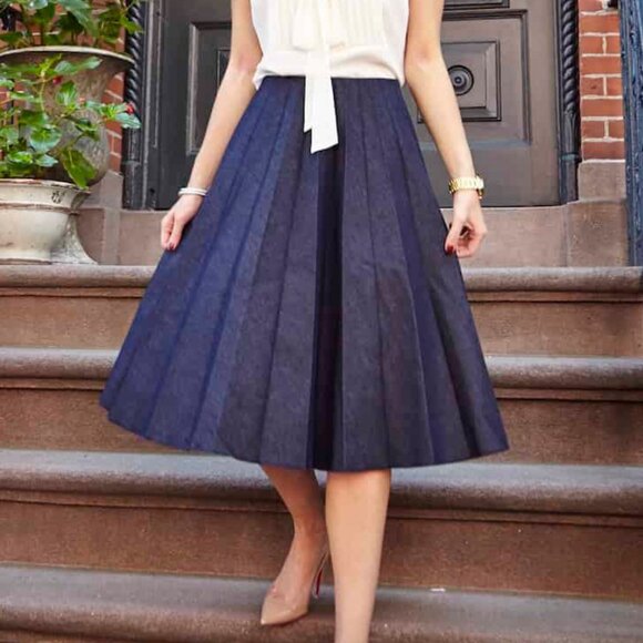 Maison Jules Dresses & Skirts - Maison Jules Denim Pleated Skirt Dark Wash Size M